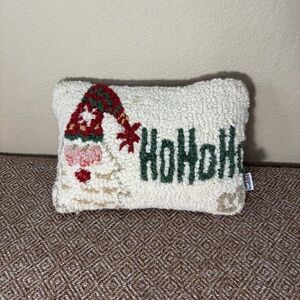 Chandler 4 Corners Christmas Pillow Hooked Wool Santa Class "Ho Ho Ho", 12" x 8"